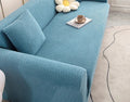 Housse de coussin jacquard tressé bleu canard assortie à la housse de canapé